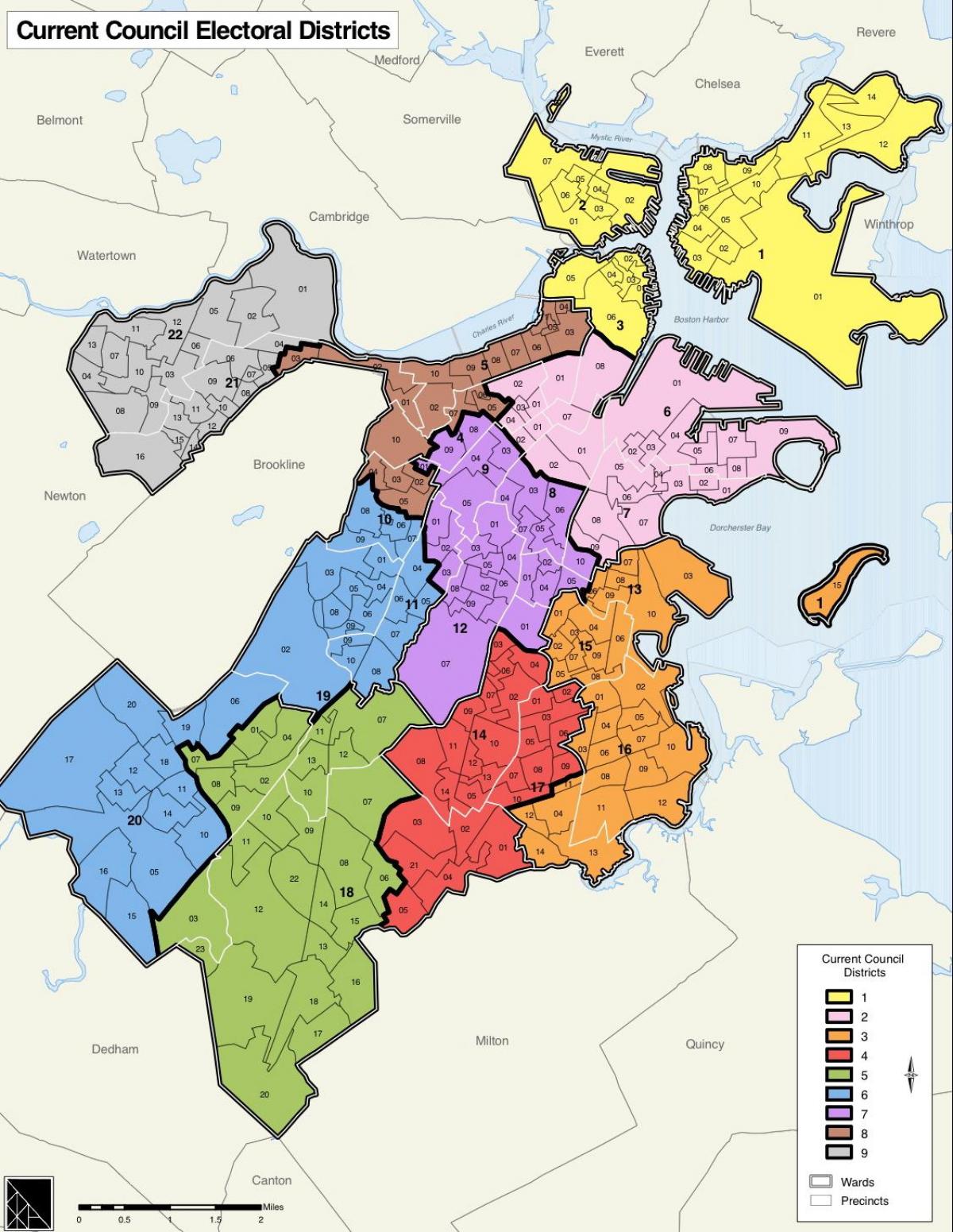 Stadsdeelkaart van Boston