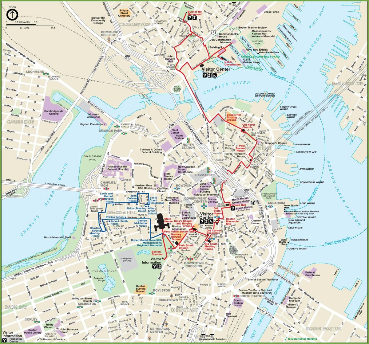 Kaart van het centrum van Boston