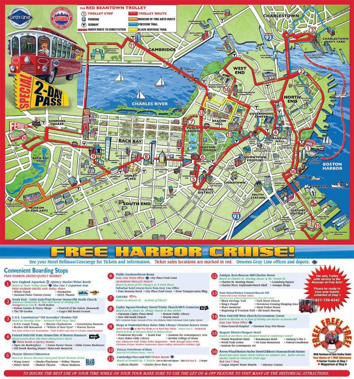 Boston Hop On Hop Off bus touren kaart