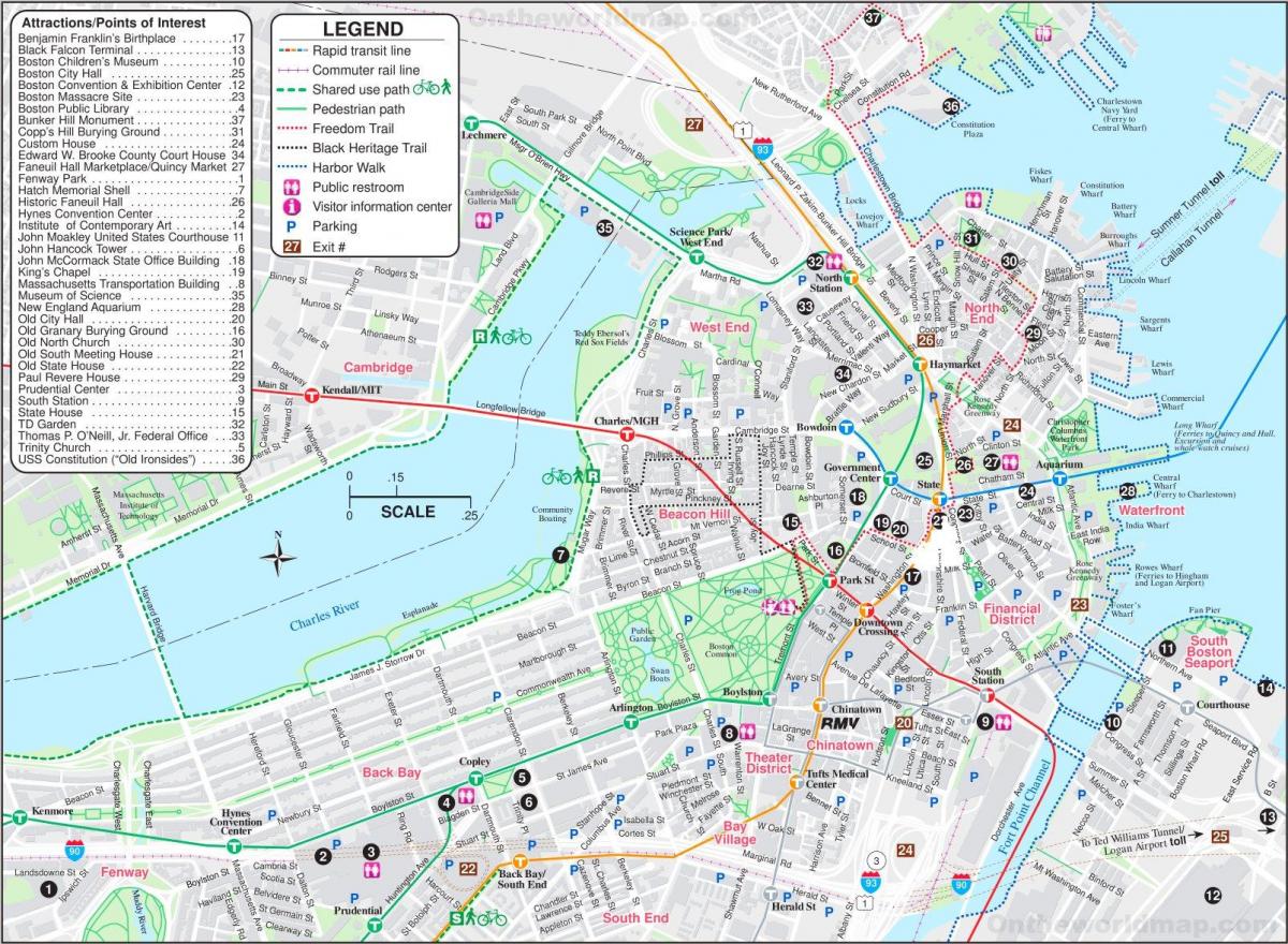 Bostonse kaart voor sightseeing