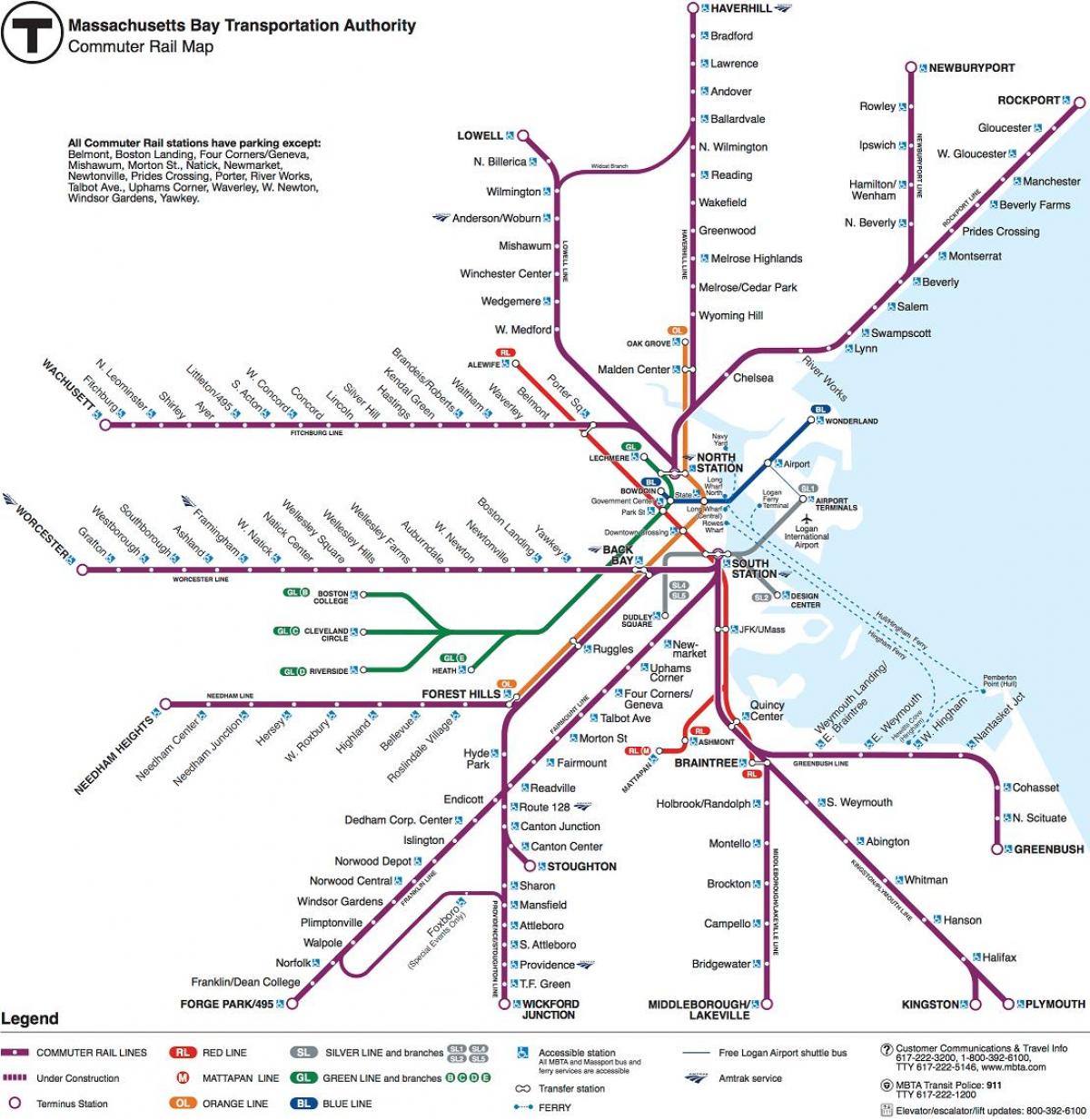 Kaart van de stations in Boston