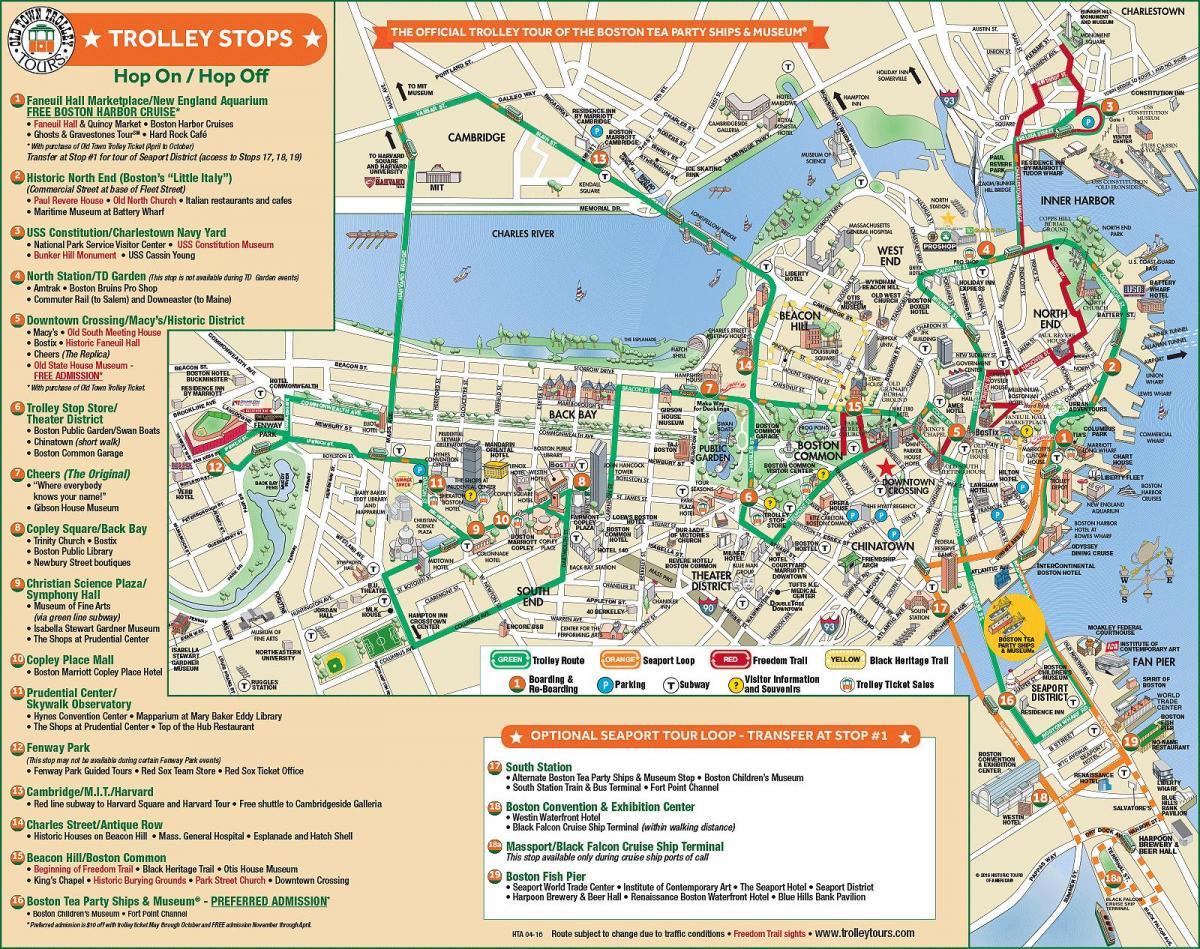 Kaart van de trolleystations in Boston