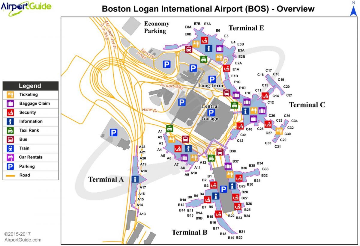Kaart van de luchthaventerminal van Boston
